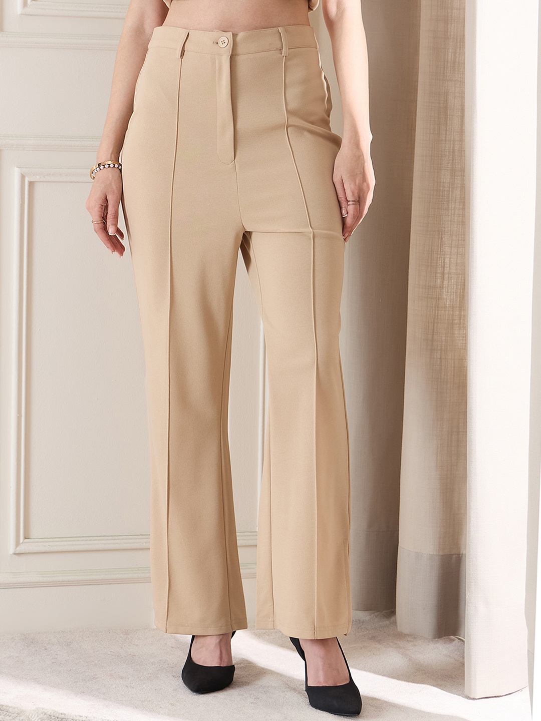 

Berrylush BIZwear Women High-Rise Regular Fit Trousers, Beige