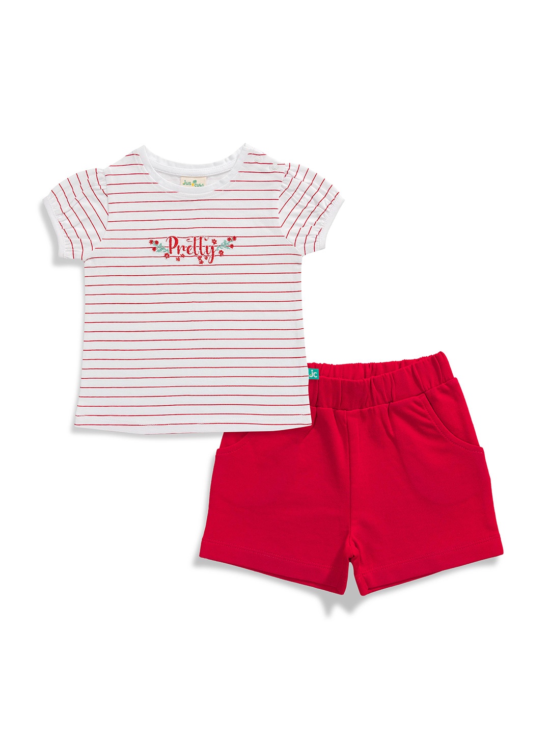 

JusCubs Girls Striped Round Neck Short Sleeves Pure Cotton T-shirt with Shorts, Pink