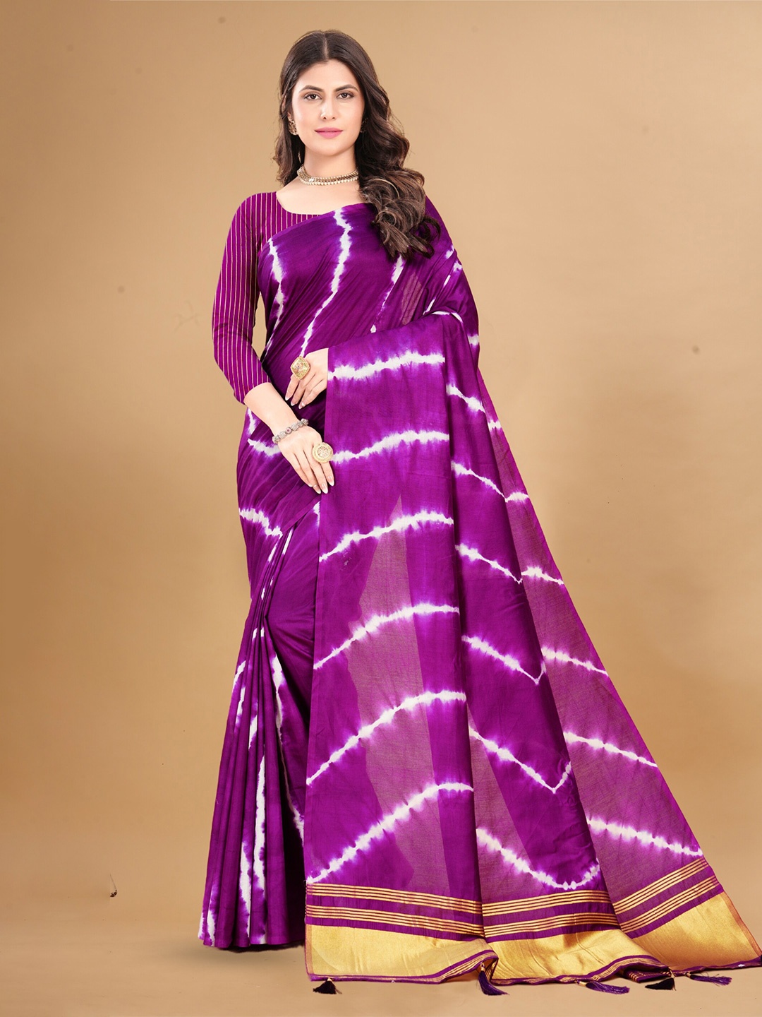 

Anouk Tie and Dye Zari Saree, Purple