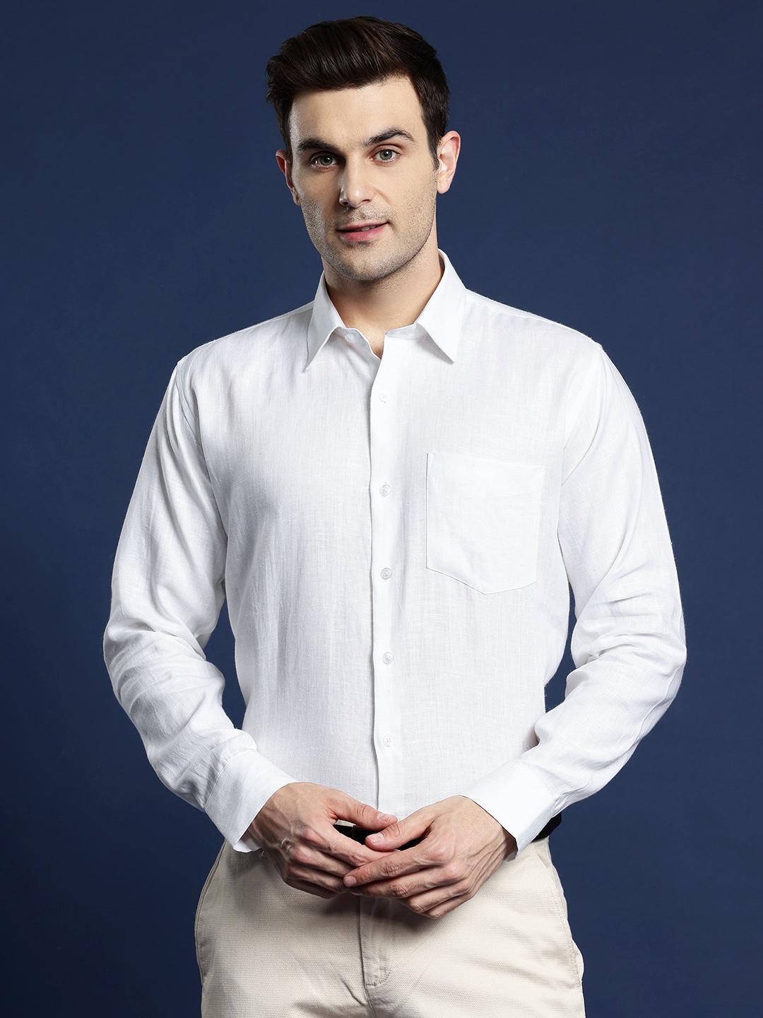 

Hancock Men Slim Fit Pure Linen Formal Shirt, White