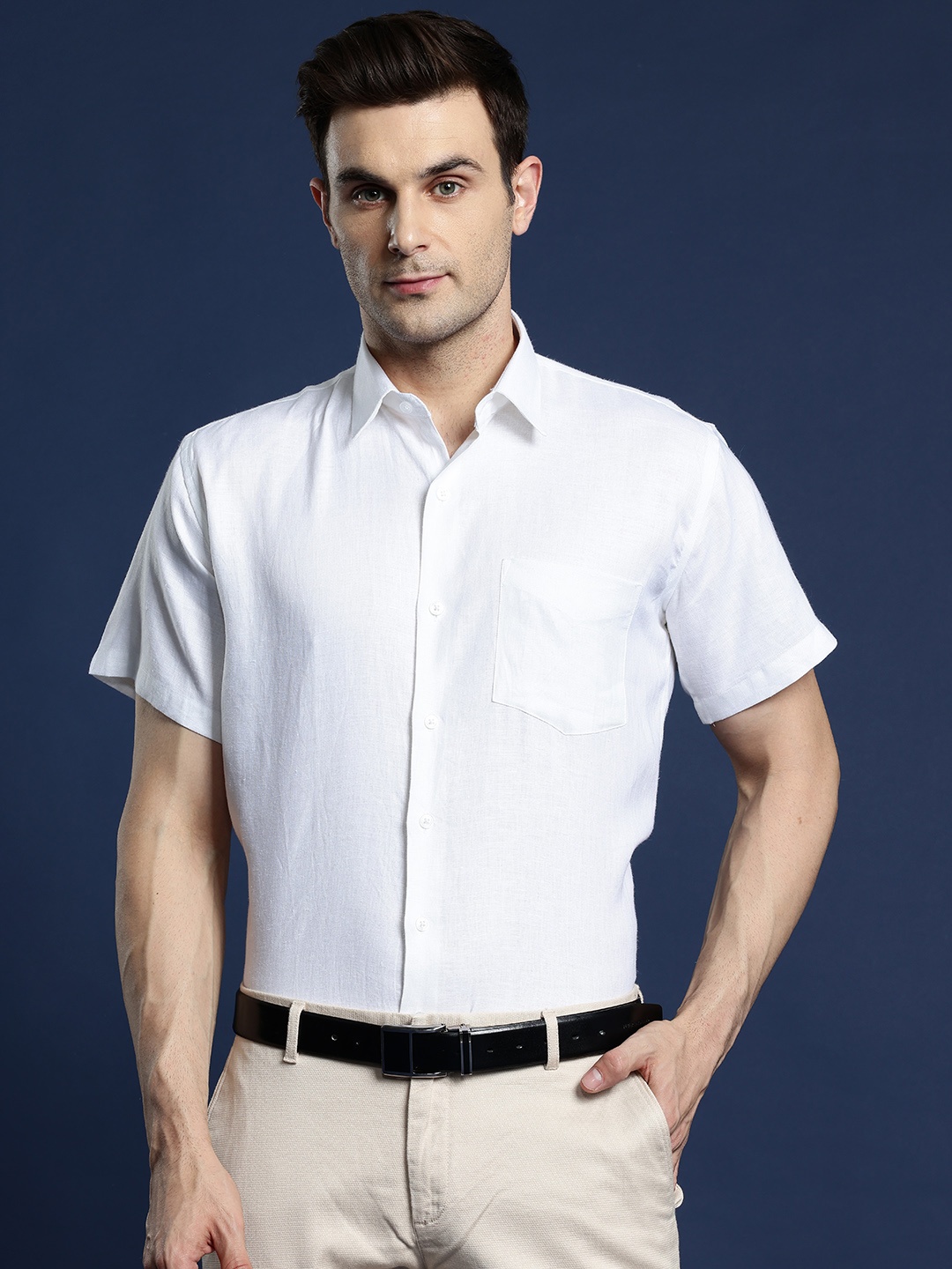 

Hancock Men Slim Fit Pure Linen Formal Shirt, White