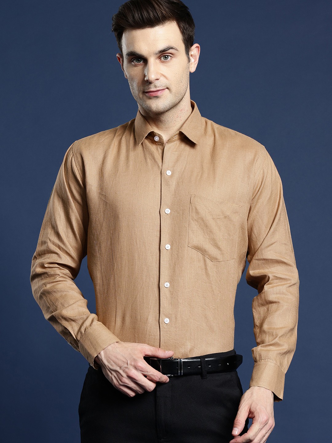 

Hancock Men Slim Fit Pure Linen Formal Shirt, Khaki
