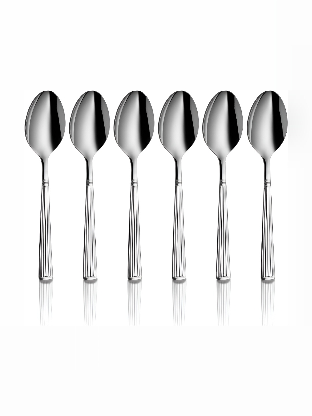 

Shri & Sam Silver Toned 6 Pieces Striped Desert Spoons, Grey