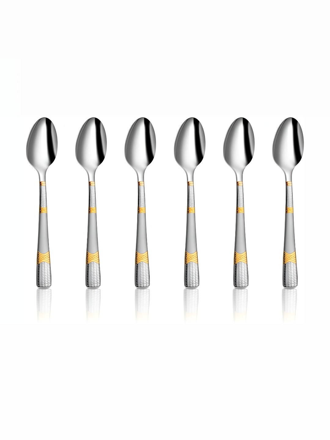 

Shri & Sam Lush Gold Toned 6 Pieces Textured Stainless Steel Dessert Spoons, Silver