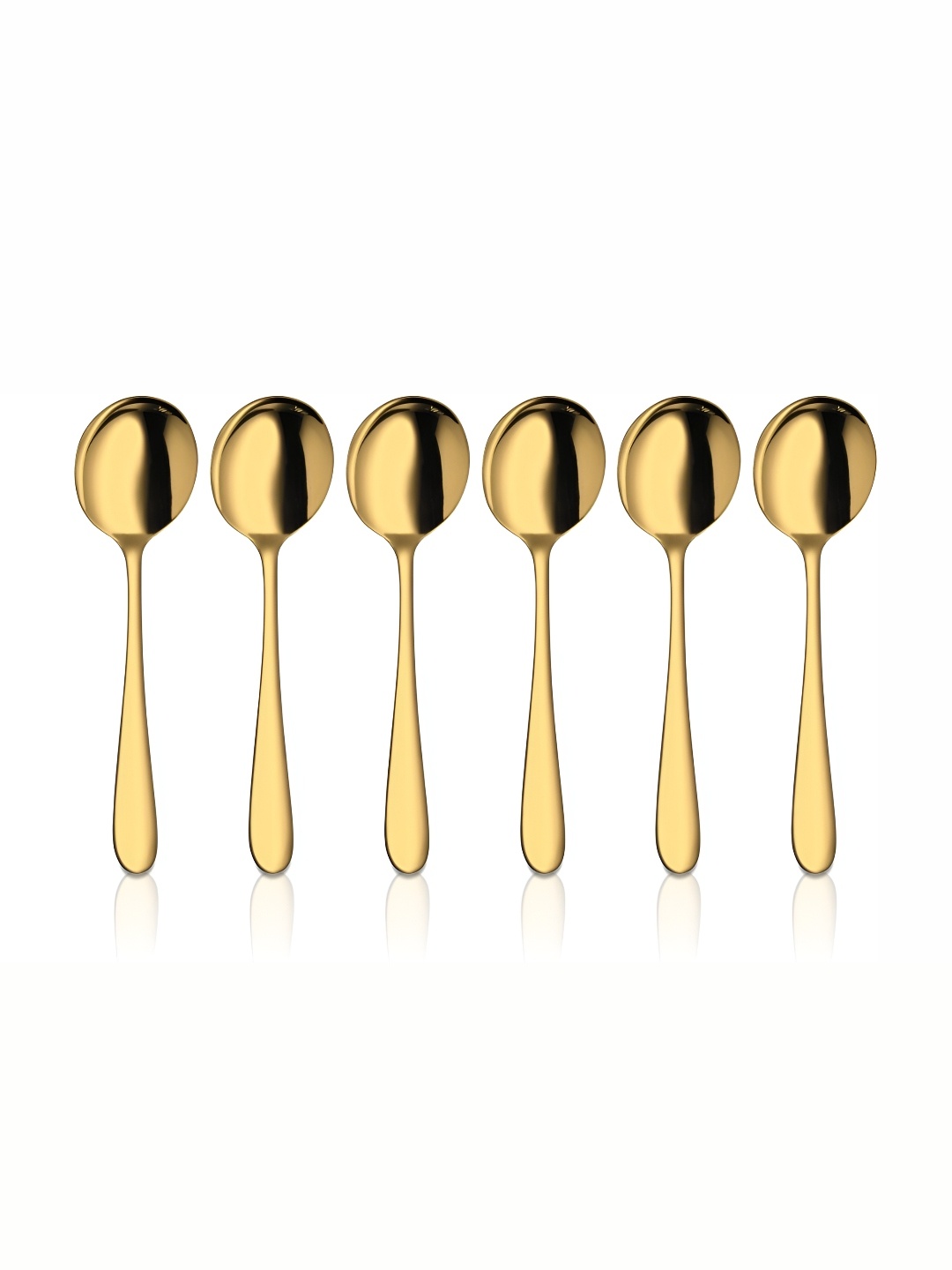 

Shri & Sam Pack of 6 Jasmine Gold-Toned PVD Coating Stainless Steel Soup Spoons, Beige