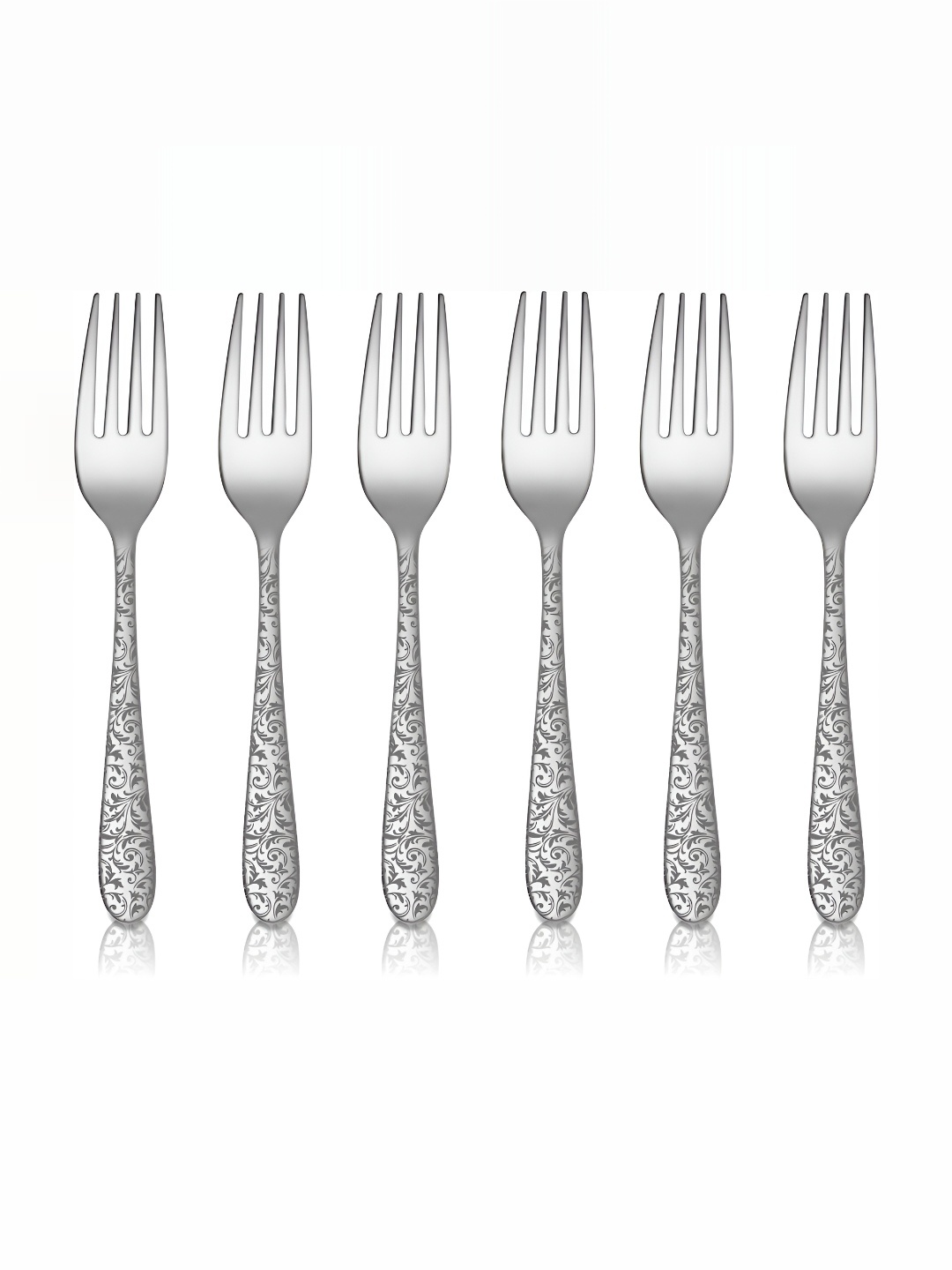 

Shri & Sam Jasmine Silver Toned 6 Pieces Dessert Fork Cutlery Set