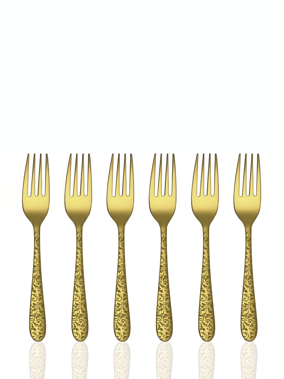 

Shri & Sam Jasmine Beige 6 Pcs Laser Stainless Steel Dessert Fork Cutlery Set, Gold