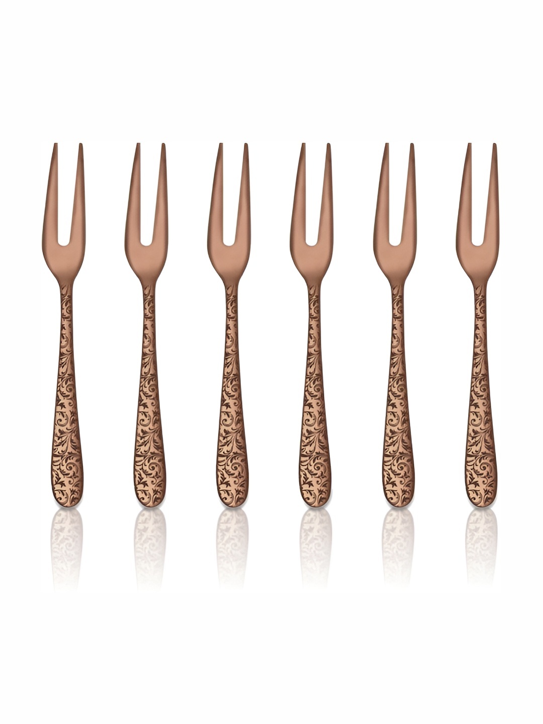 

Shri & Sam Gold Toned 6 Pieces Textured Stainless Steel Fruit Forks, Rose gold