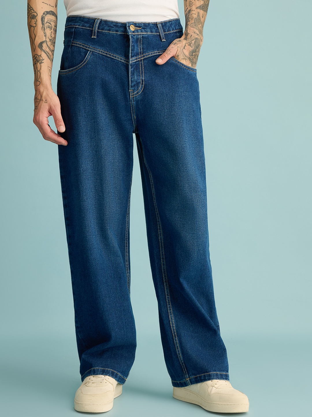 

FREAKINS Men Straight Fit Clean Look Pure Cotton Jeans, Blue