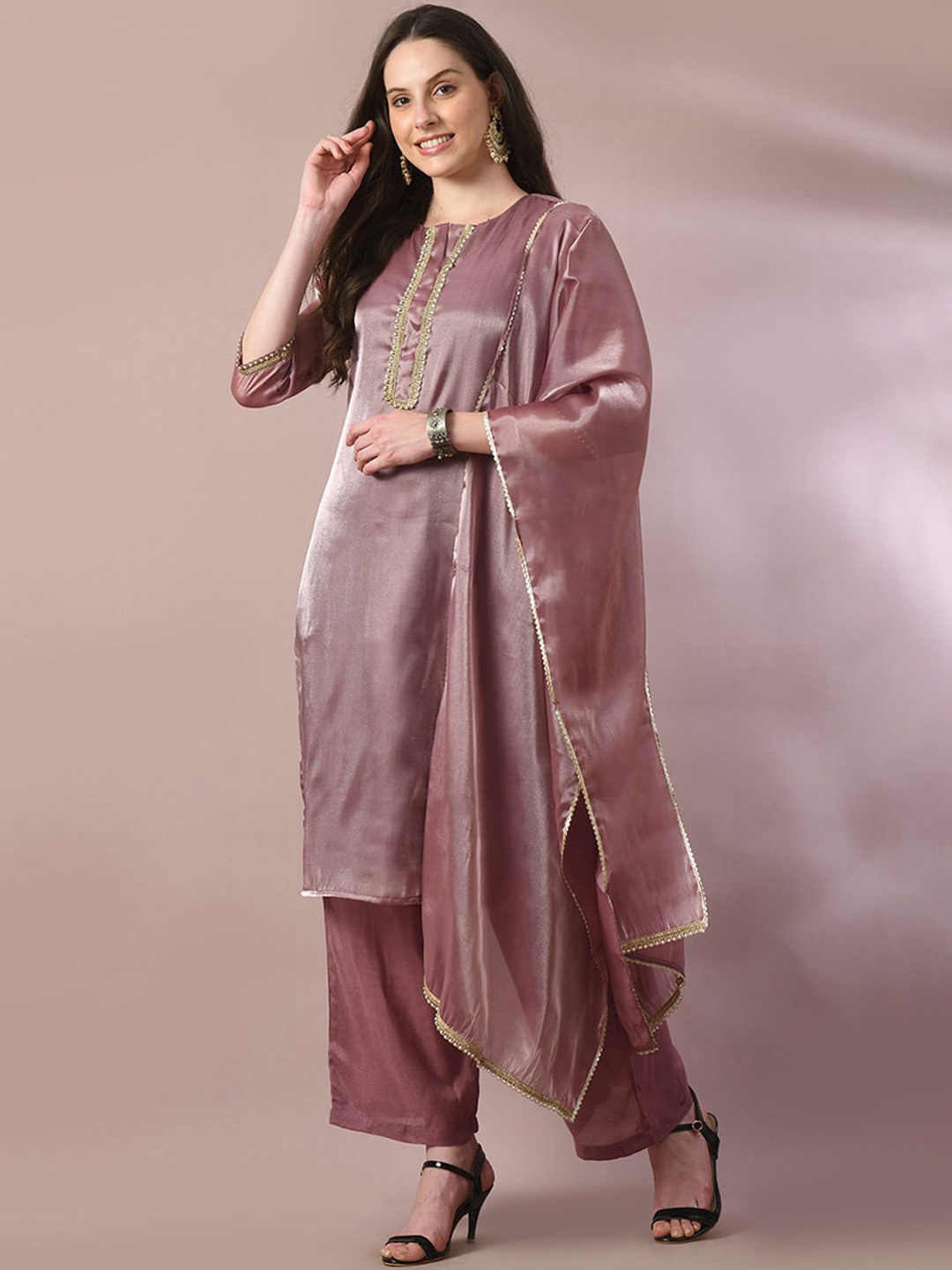 

Myshka Regular Gotta Patti Kurta with Palazzos & With Dupatta, Brown