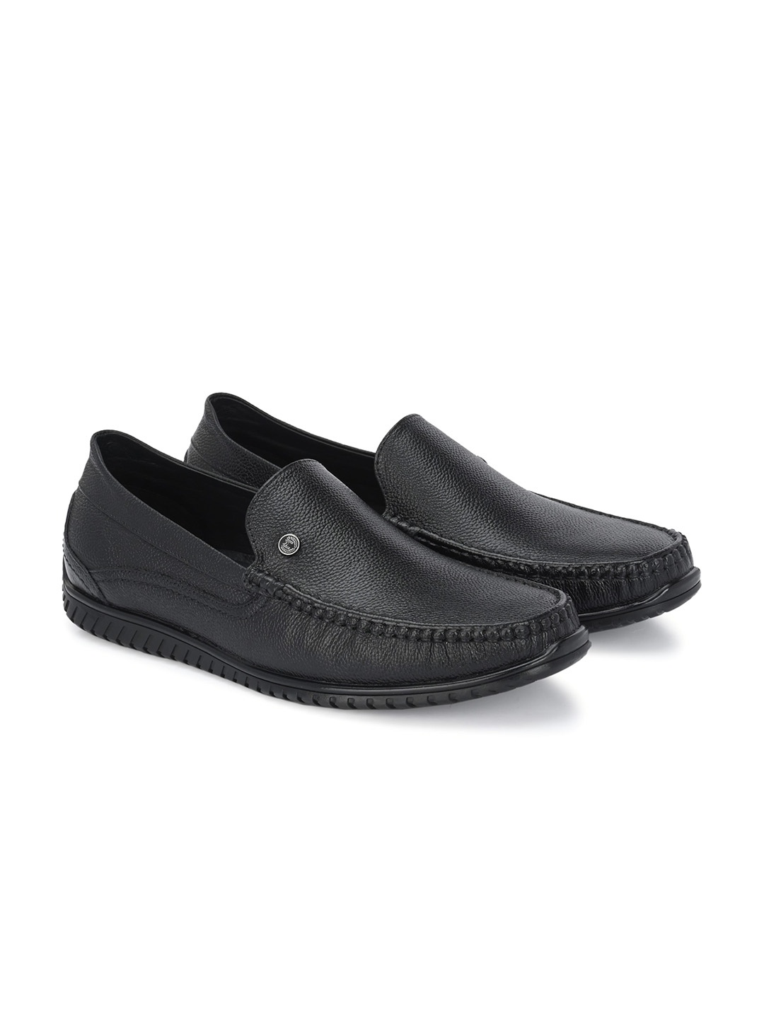 

MONDAIN Round Toe Leather Loafers, Black