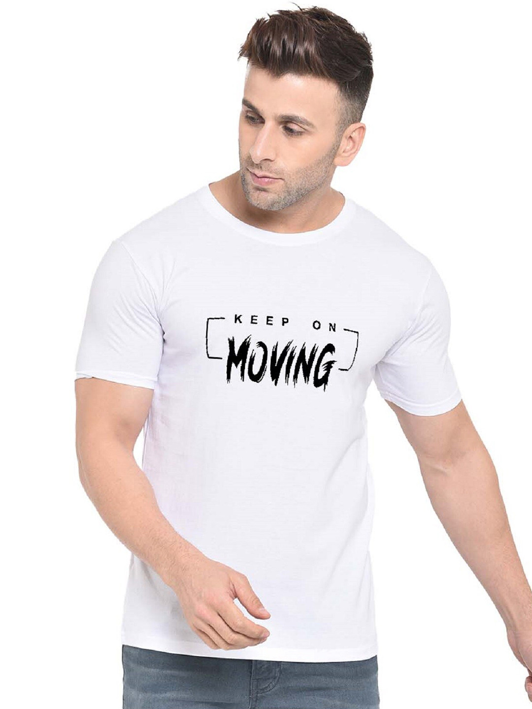 

BAESD Typography Printed Cotton Round Neck Short Sleeves Applique Casual T-shirt, White
