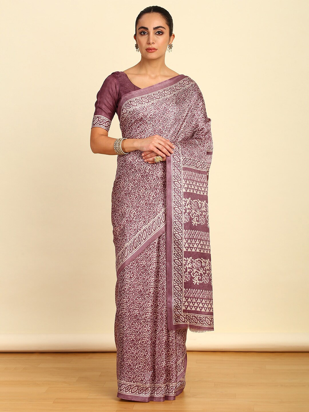 

Soch Floral Printed Art Silk Saree, Purple