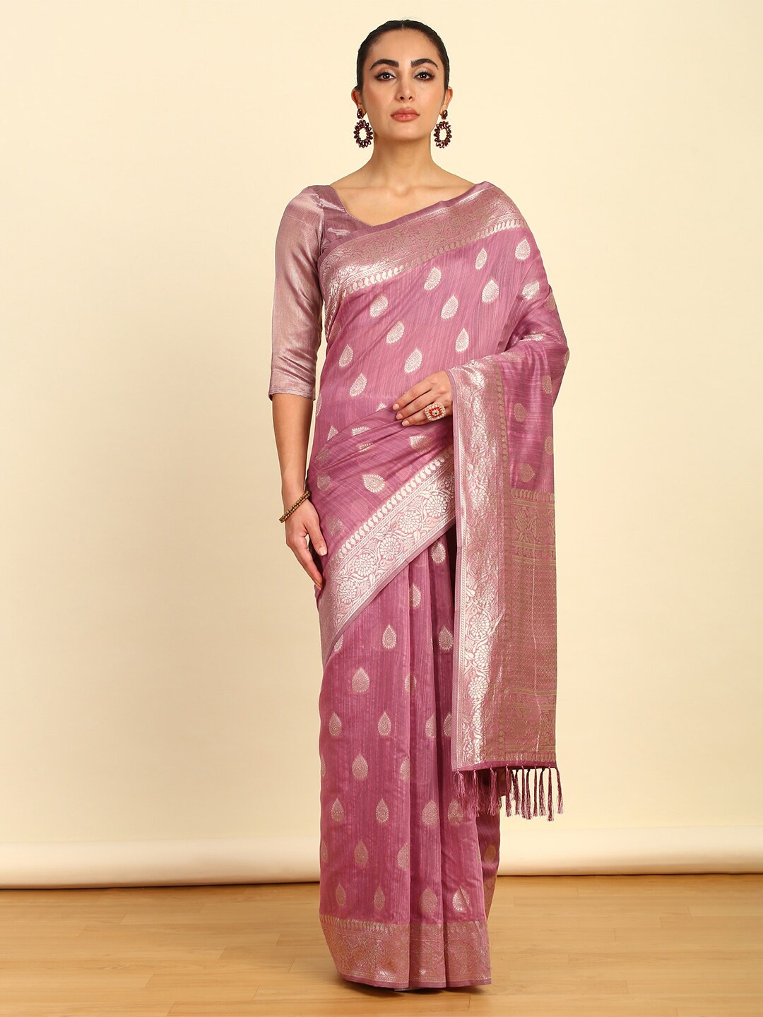 

Soch Ethnic Motifs Zari Tussar Saree, Purple