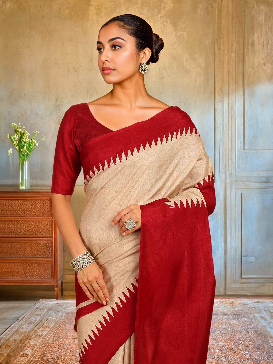 

Soch Geometric Printed Art Silk Saree, Maroon