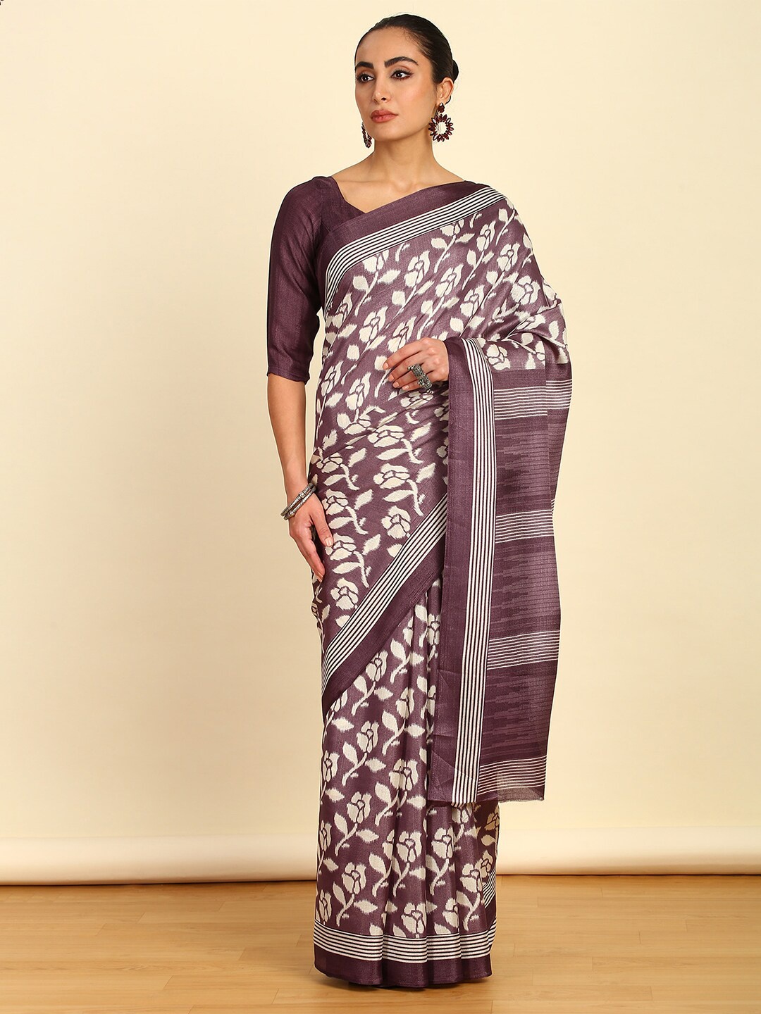 

Soch Floral Printed Art Silk Saree, Brown