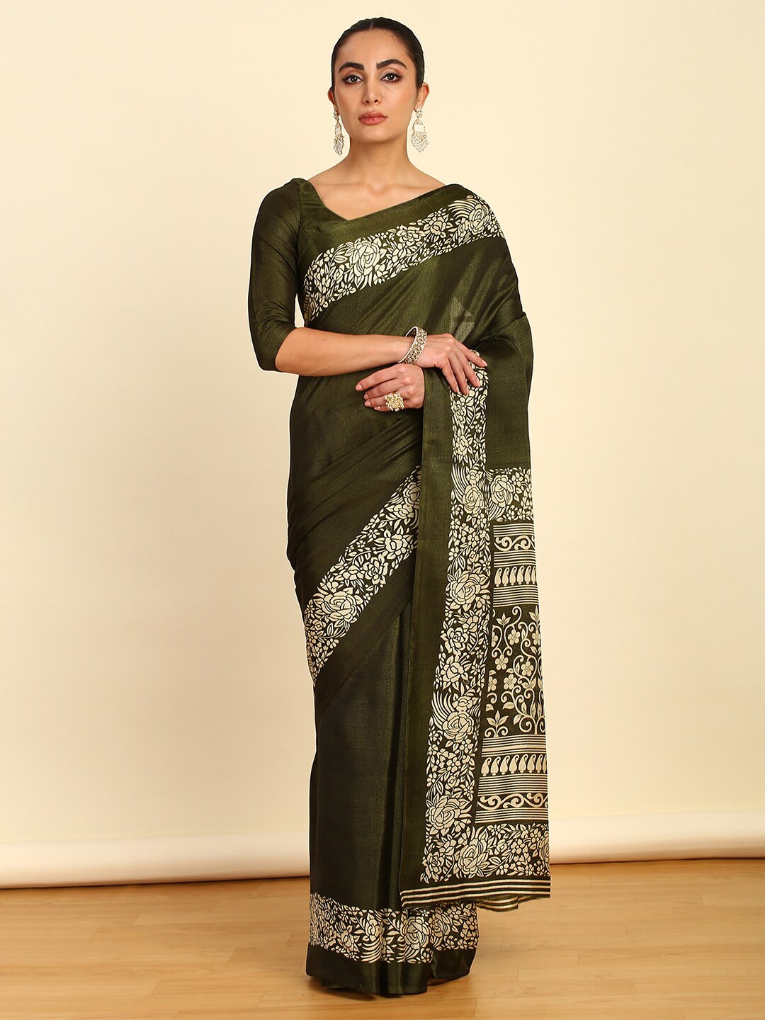 

Soch Floral Printed Art Silk Saree, Green