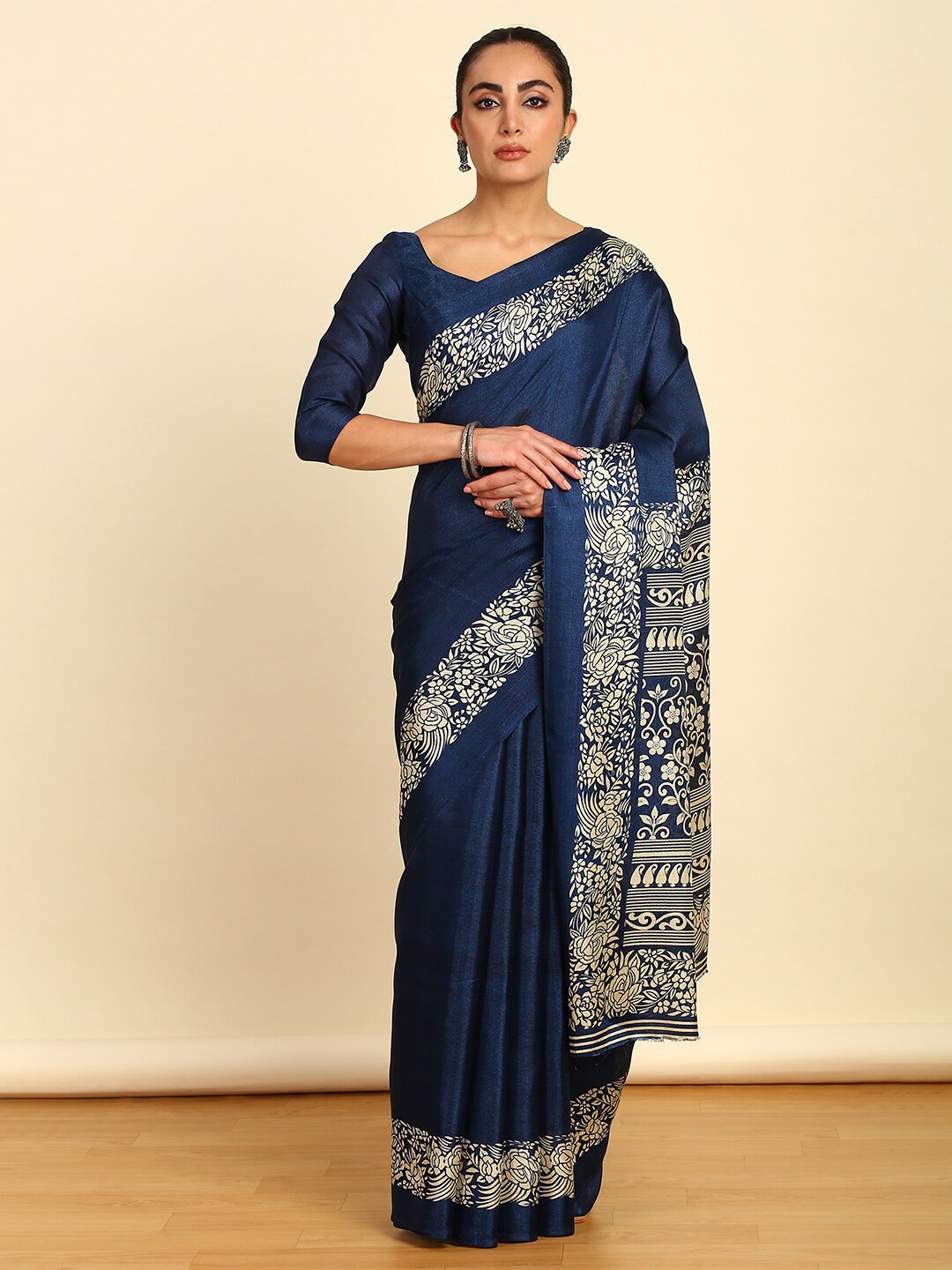 

Soch Floral Printed Art Silk Saree, Blue