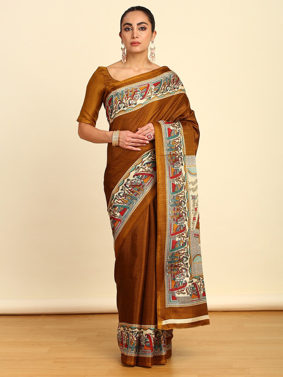 

Soch Floral Printed Art Silk Saree, Gold
