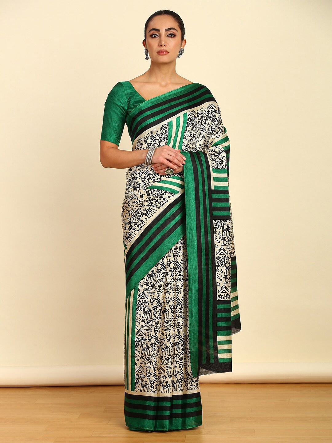 

Soch Green Warli Printed Art Silk Saree