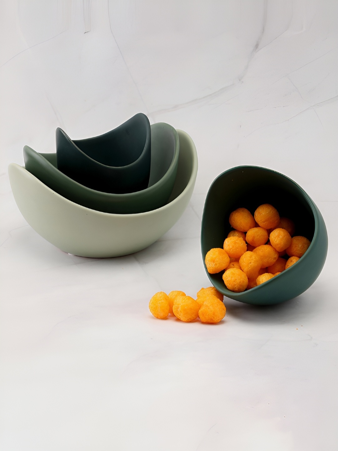 

Bonhomie Green & Olive Green Ceramic 4 Pieces Easy to Clean Serving Bowl