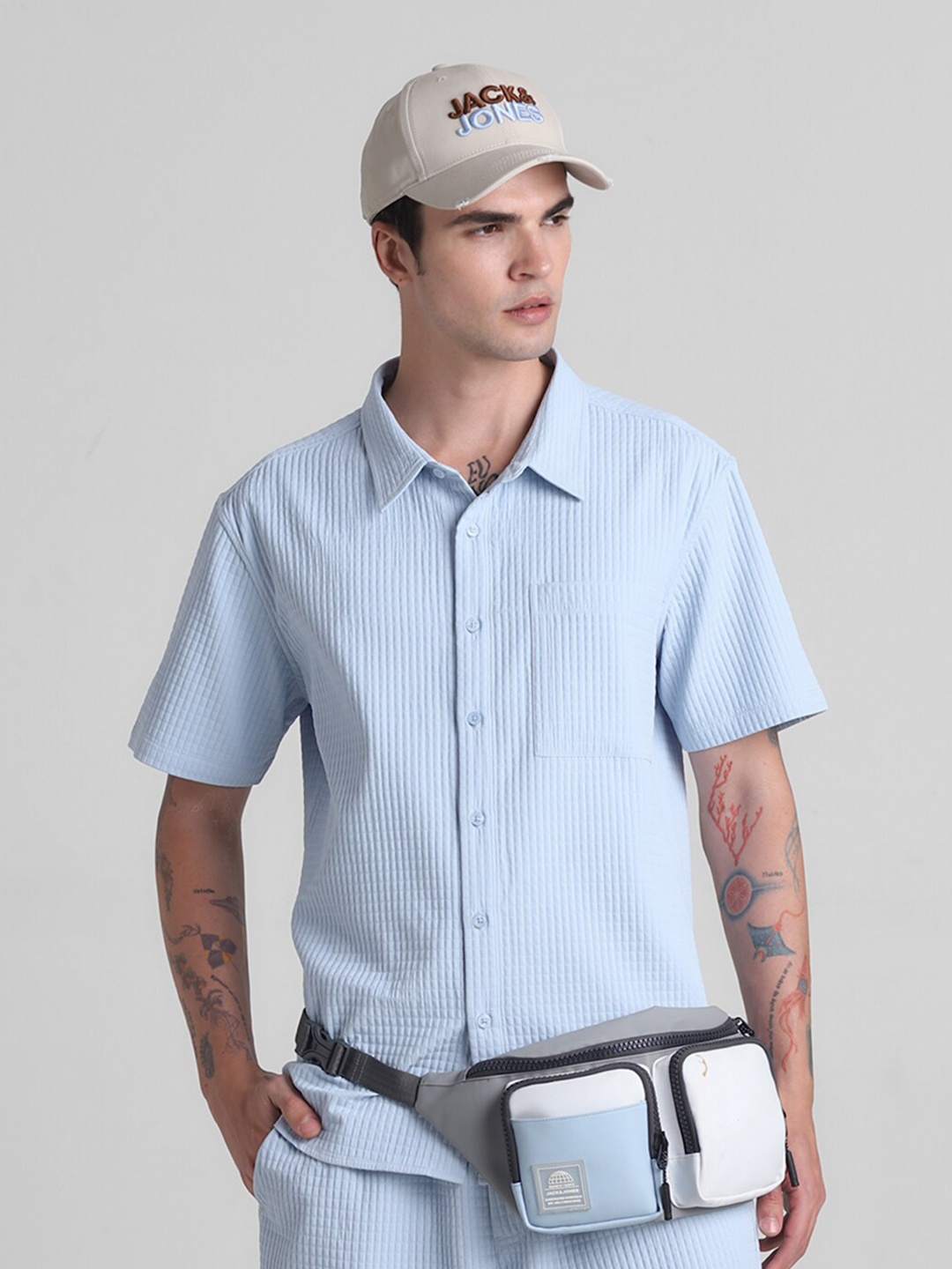 

Jack & Jones Self Design Spread Collar Casual Oversized Shirt, Blue