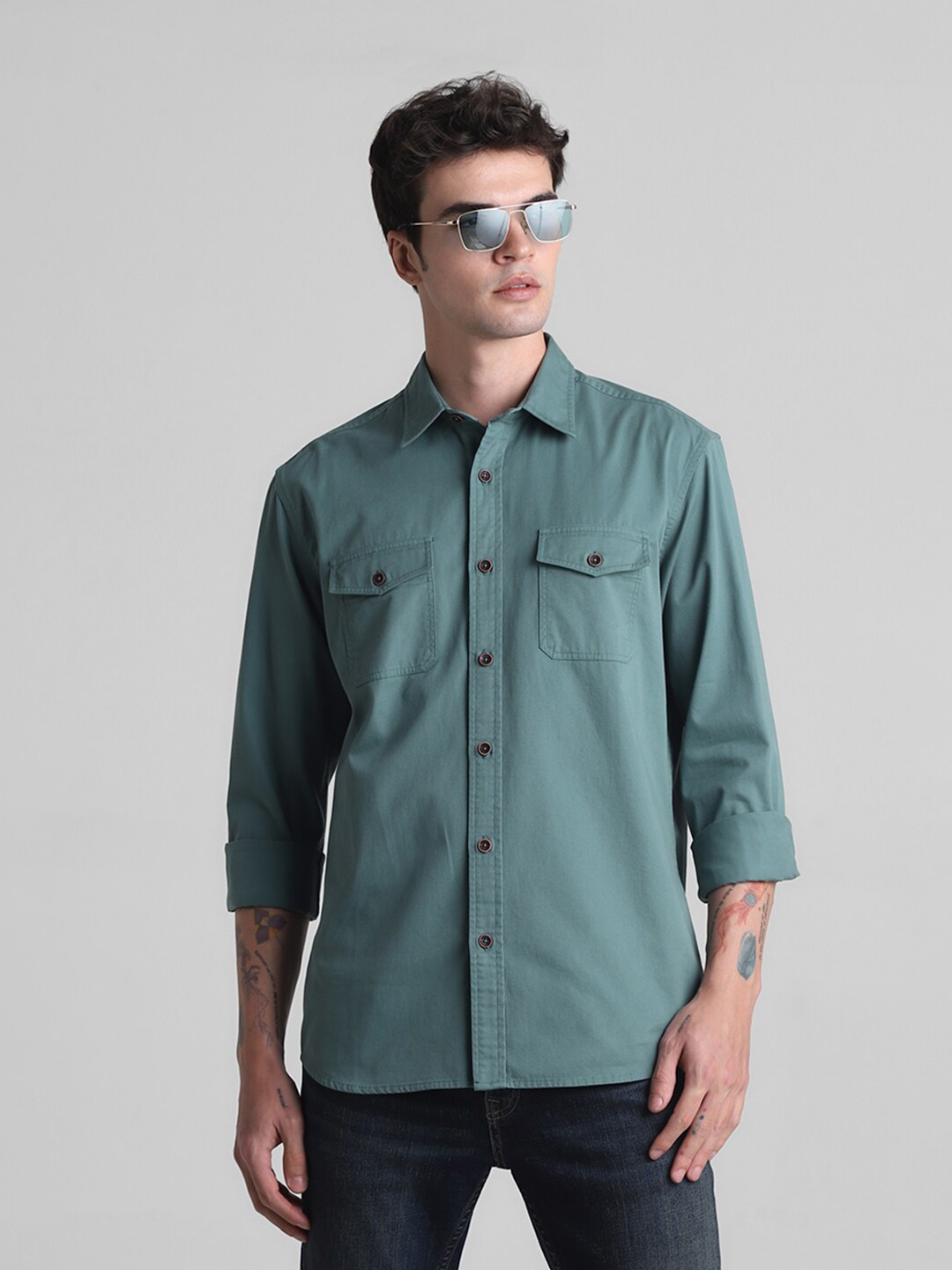 

Jack & Jones Spread Collar Casual Pure Cotton Shirt, Green