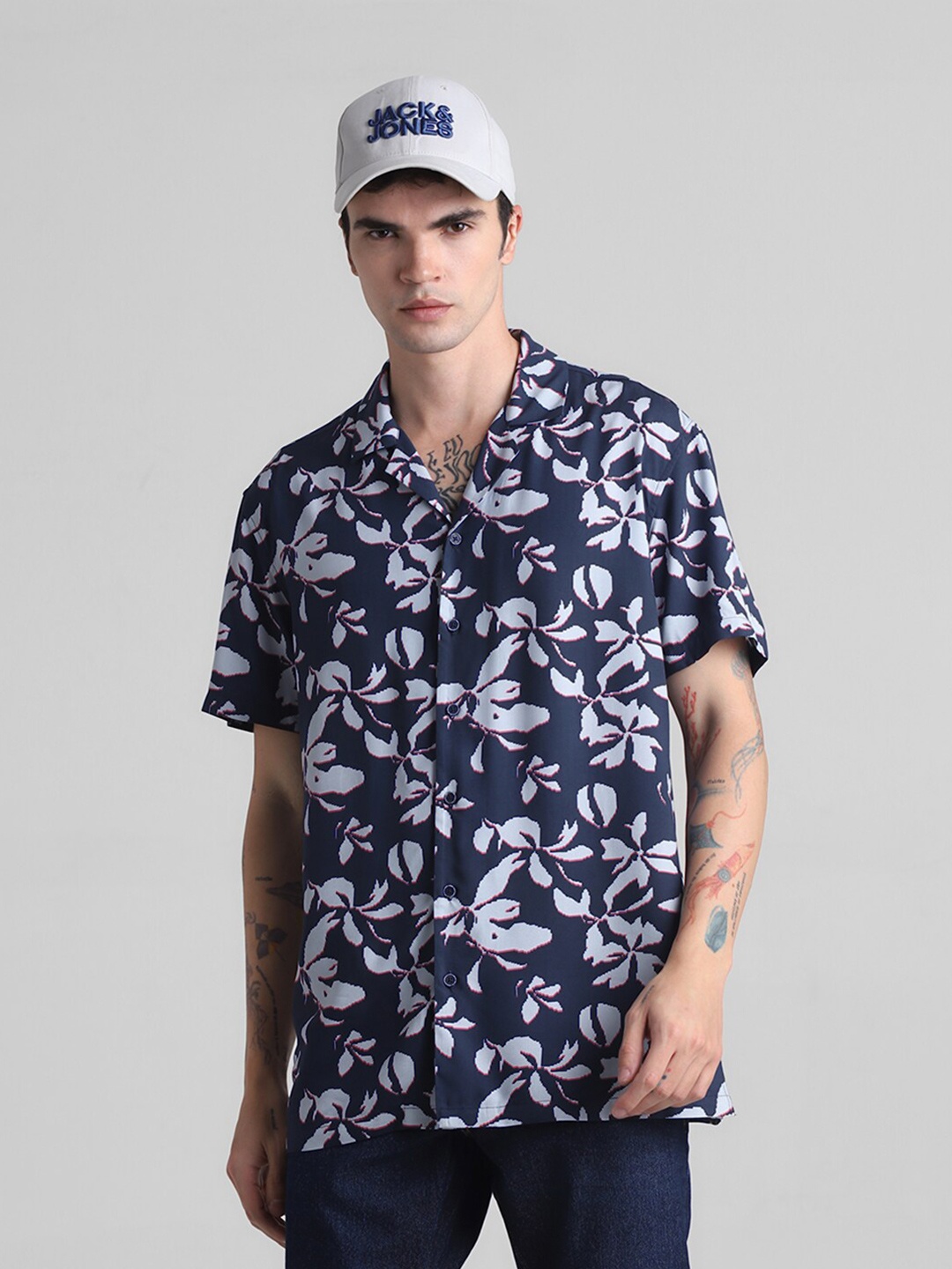 

Jack & Jones Floral Printed Spread Collar Casual Shirt, Navy blue