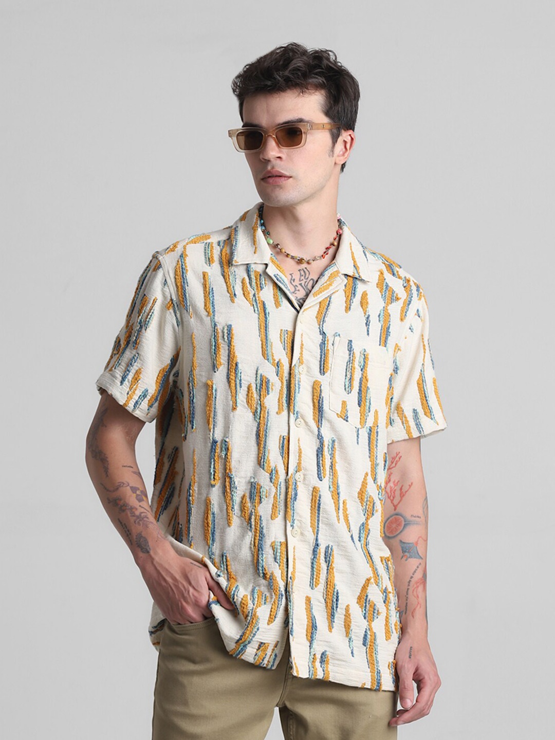 

Jack & Jones Self Design Dobby Casual Pure Cotton Shirt, Beige