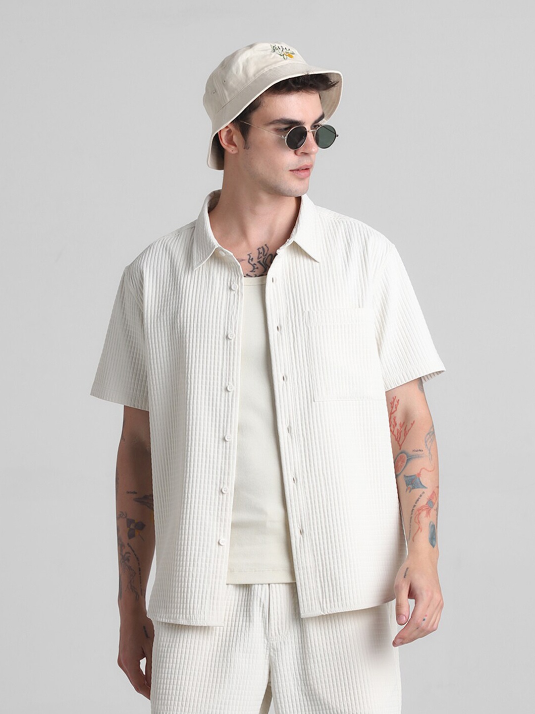 

Jack & Jones Self Design Spread Collar Casual Oversized Shirt, White