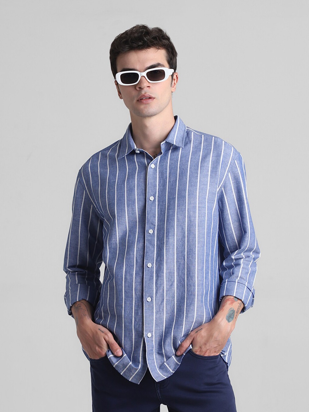 

Jack & Jones Vertical Striped Spread Collar Casual Shirt, Blue