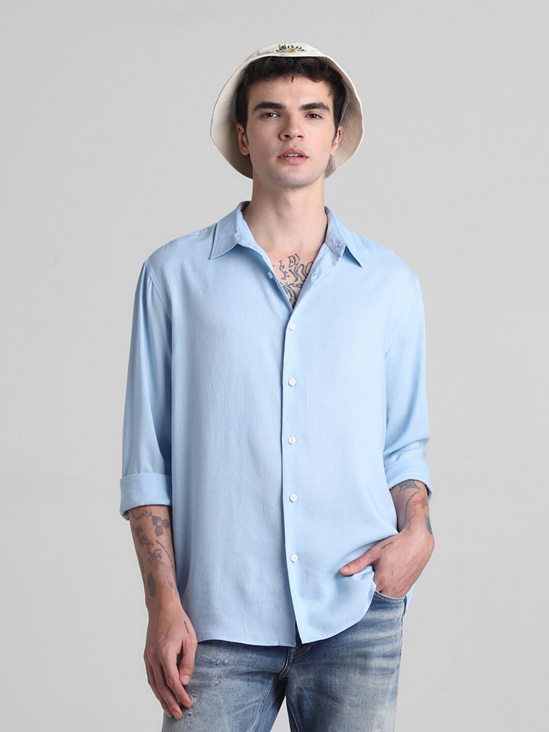 

Jack & Jones Spread Collar Casual Pure Cotton Shirt, Blue