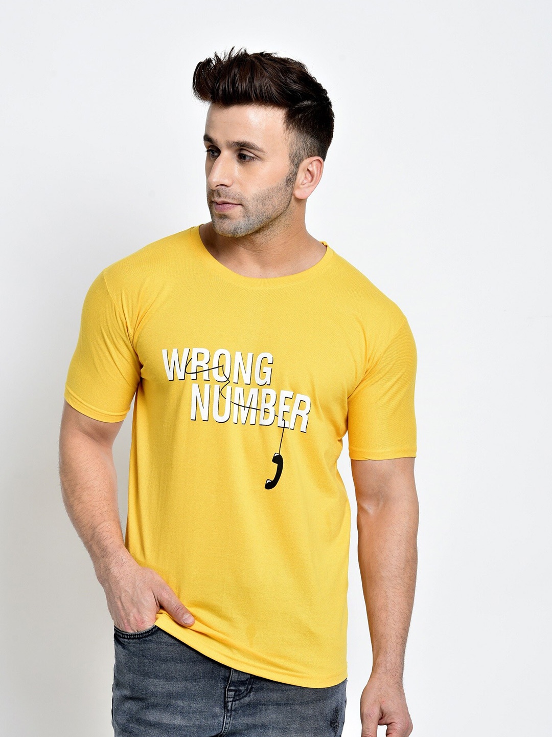 

BAESD Typography Printed Cotton Round Neck Short Sleeves Applique Casual T-shirt, Yellow