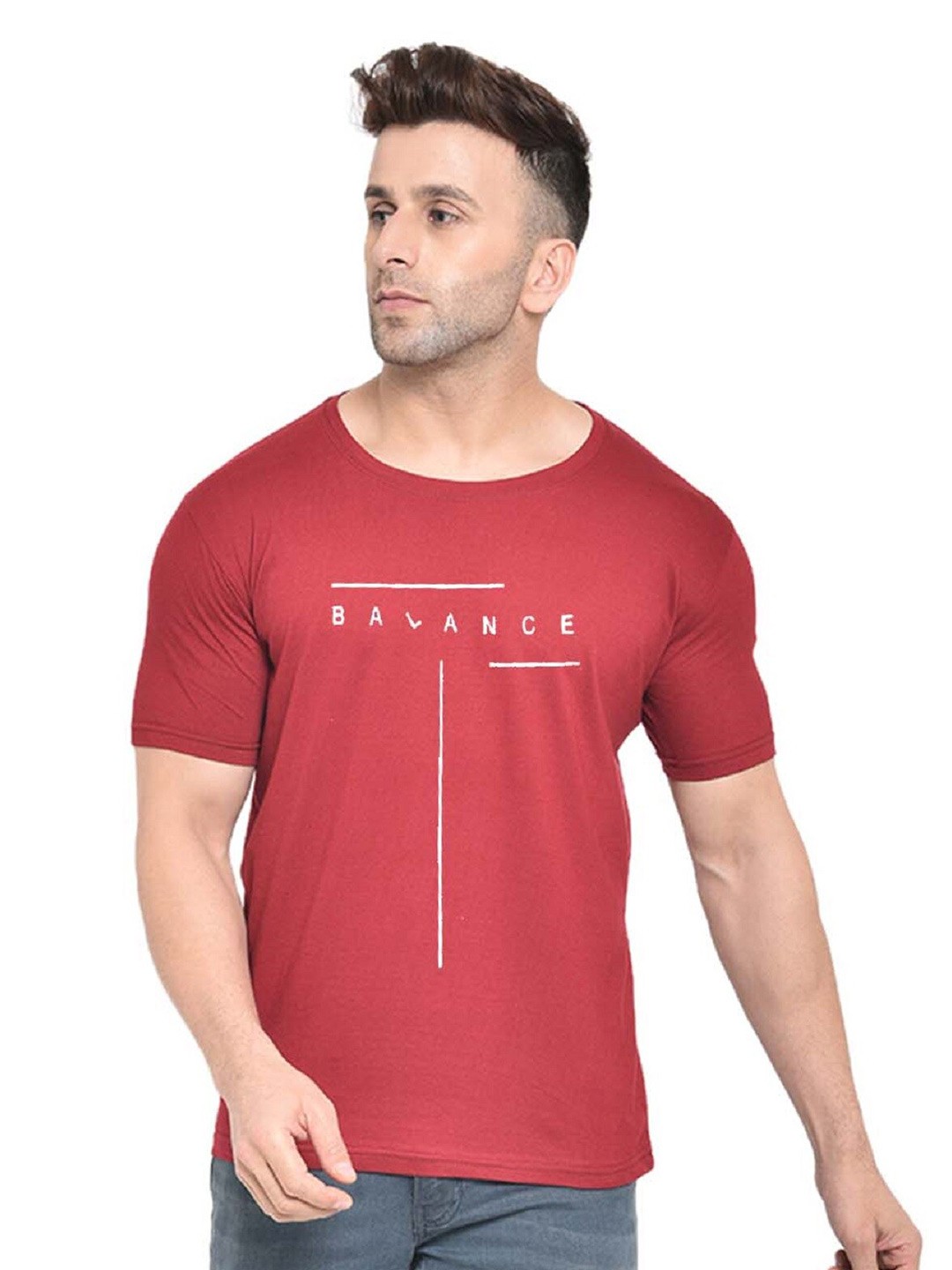 

BAESD Typography Printed Cotton Round Neck Short Sleeves Casual T-shirt, Maroon