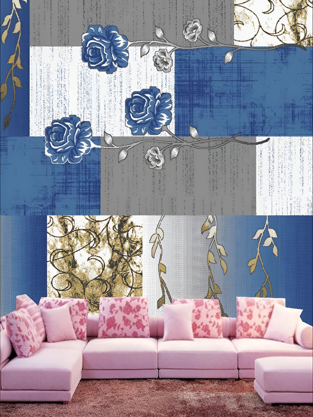 

KSHIRSA Grey & Blue Printed Self-Adhesive Laminated Removable Wallpaper