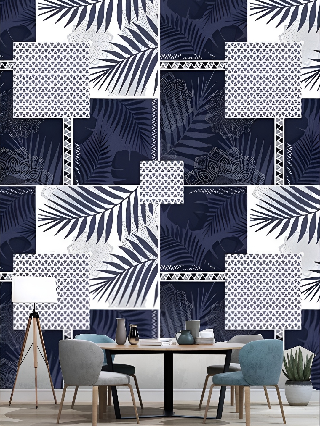 

KSHIRSA White & Blue Printed Self-Adhesive Laminated Wallpaper