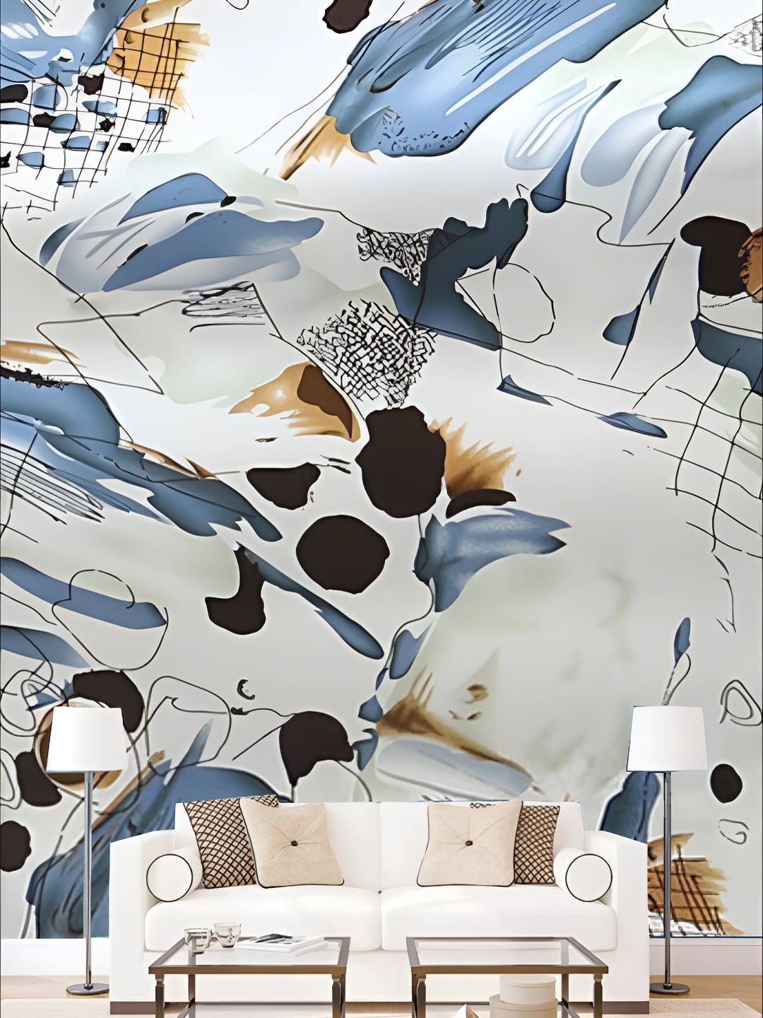 

KSHIRSA Grey & Blue Printed Self-Adhesive Laminated Wallpaper