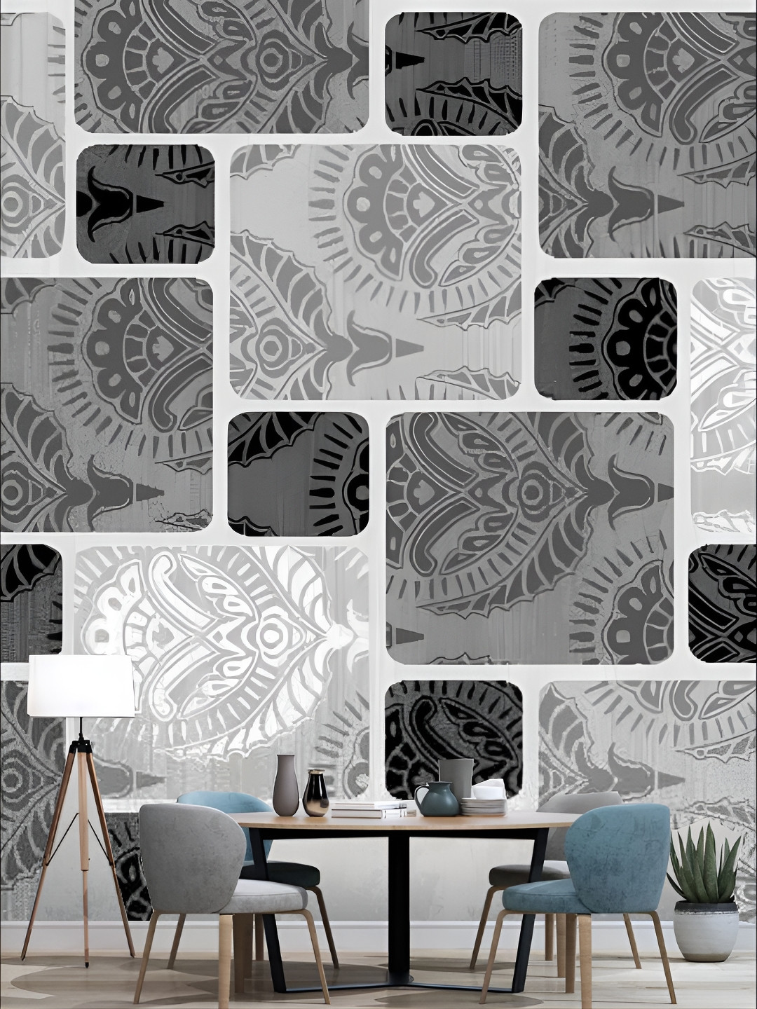 

KSHIRSA Grey & White Printed Self-Adhesive Laminated Wallpaper