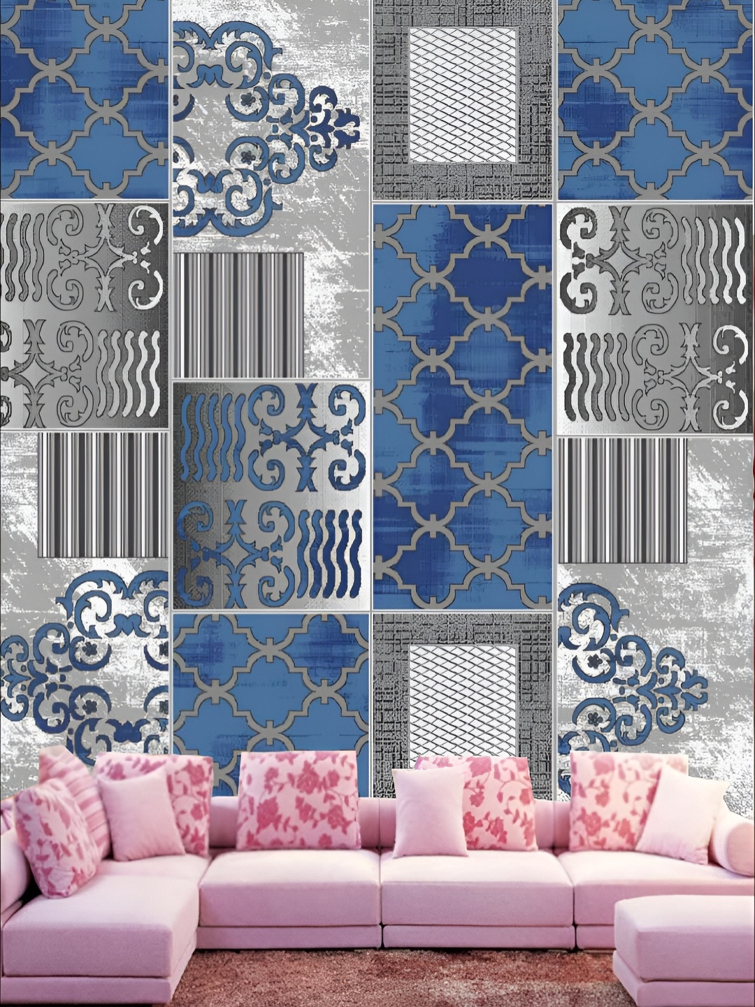 

KSHIRSA Grey & Blue Printed Self-Adhesive Laminated Removable Wallpaper