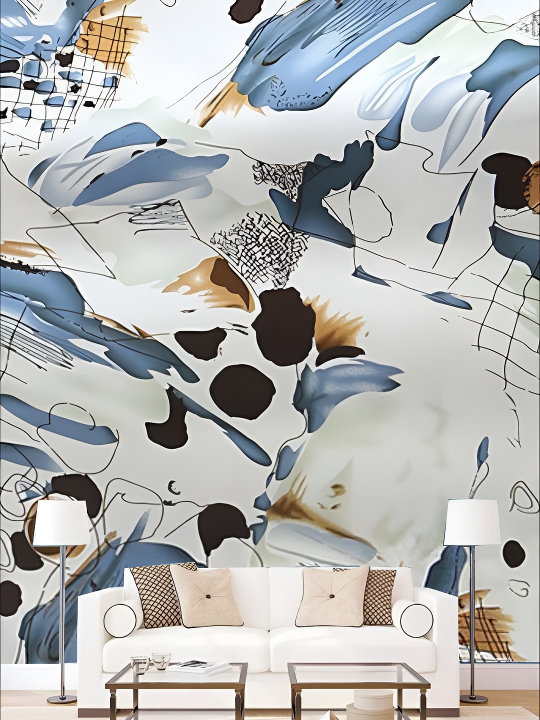 

KSHIRSA White & Blue Printed Self-Adhesive Laminated Removable Wallpaper