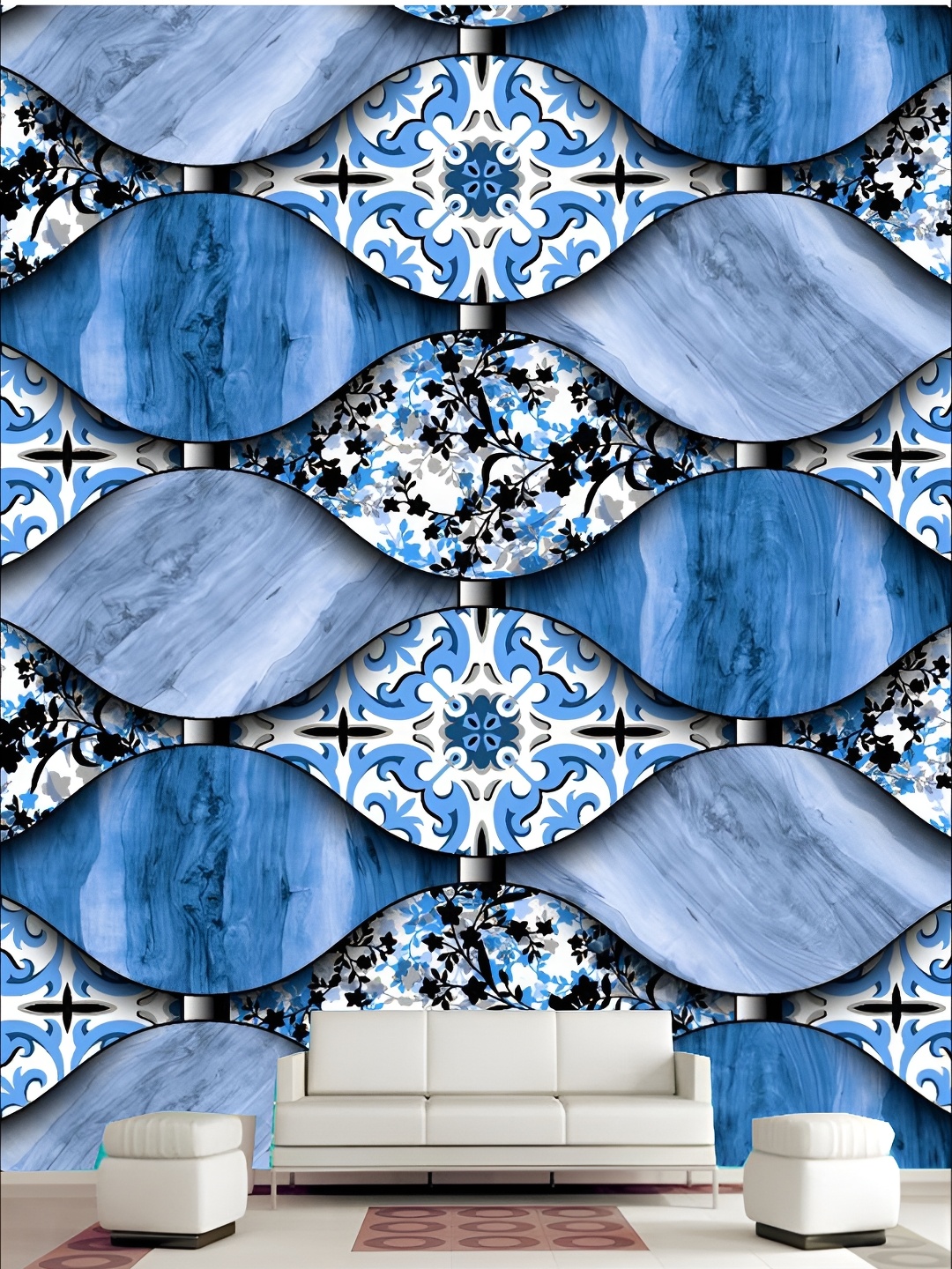 

KSHIRSA Blue & White Printed Self-Adhesive Laminated Removable Wallpaper