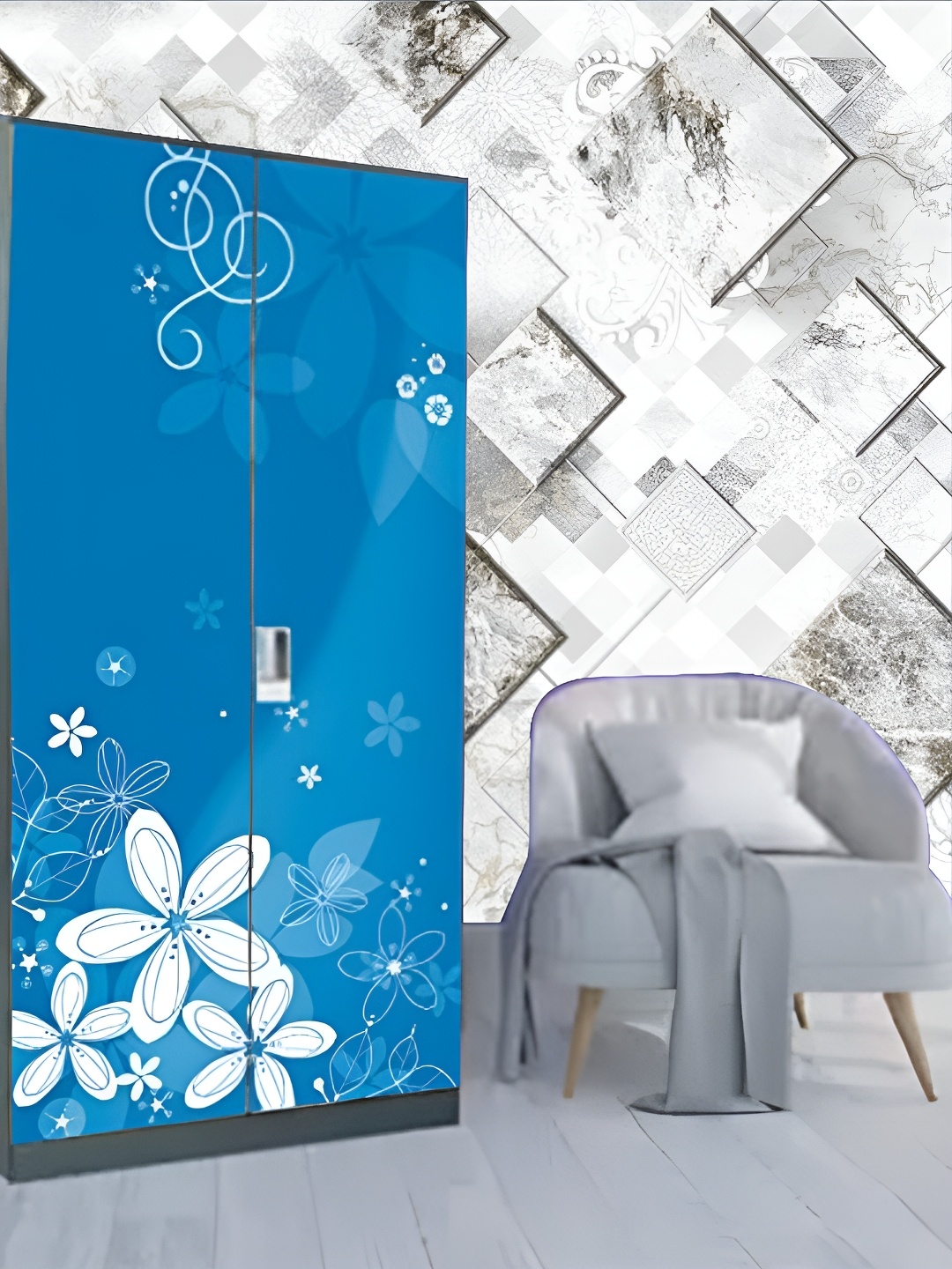 

KSHIRSA Grey & White Printed Self-Adhesive Laminated Wallpaper