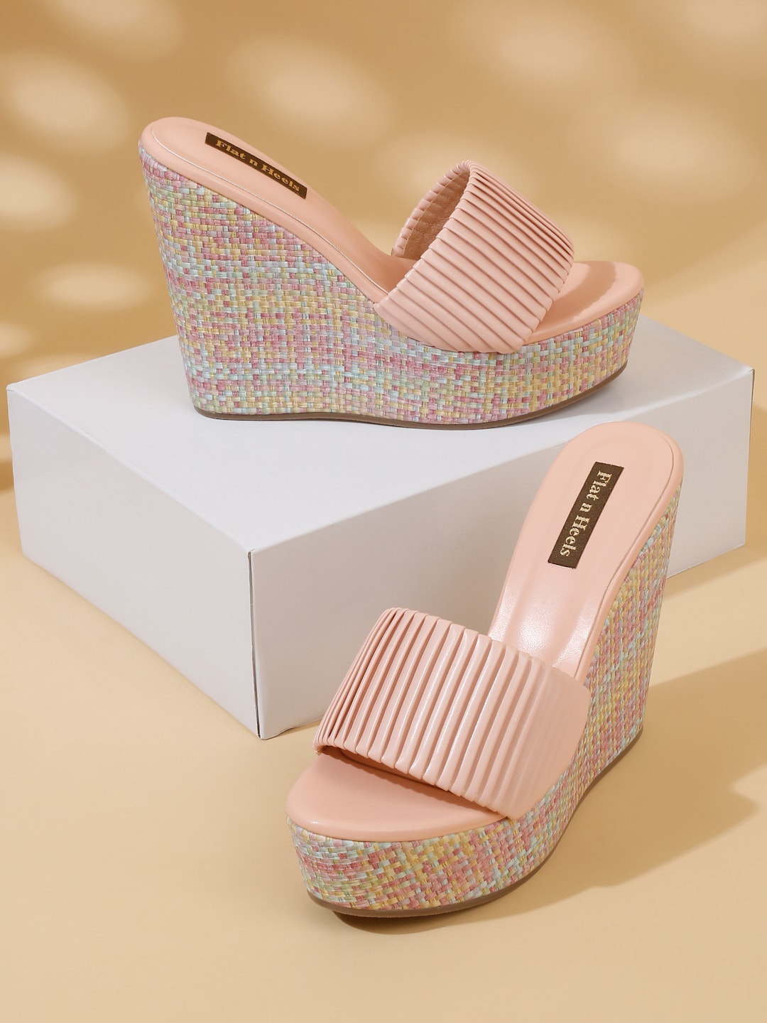 

Flat n Heels Textured Open Toe Wedge Heels, Pink