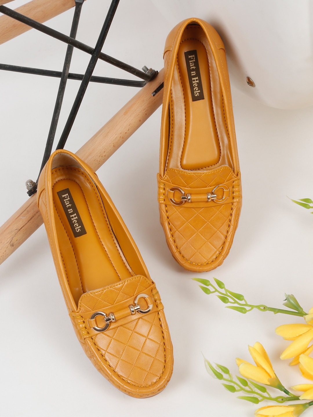 

Flat n Heels Women Textured Round Toe Loafers, Mustard
