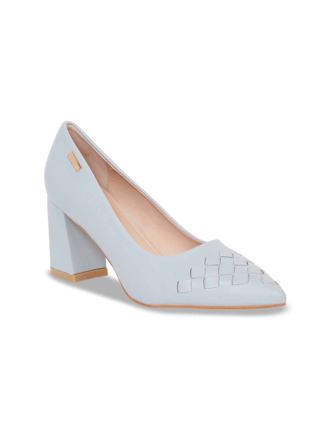 

Flat n Heels Textured Pointed Toe Block Heeled Pumps, Blue
