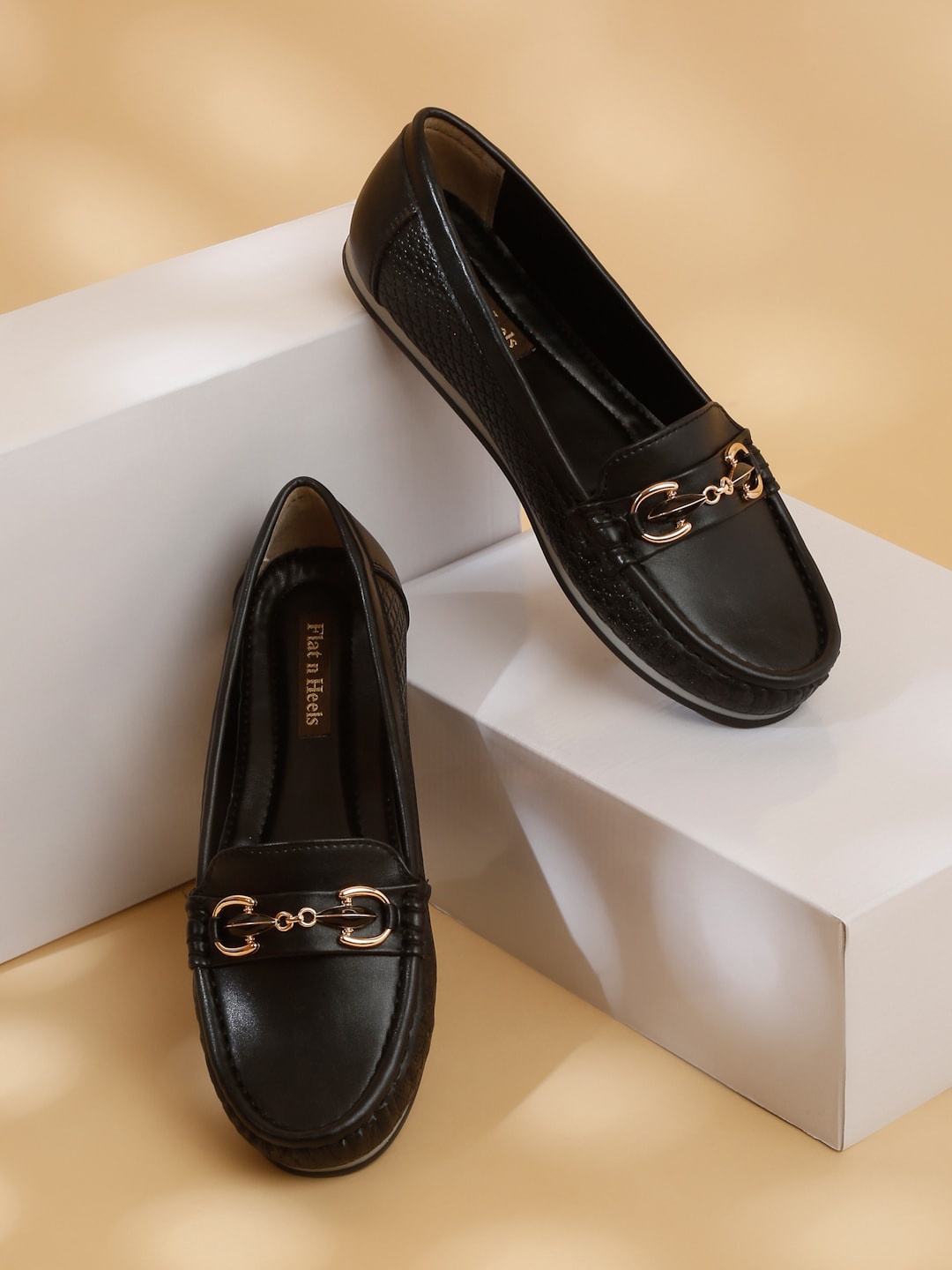 

Flat n Heels Women Round Toe Slip-On Horsebit Loafers, Black