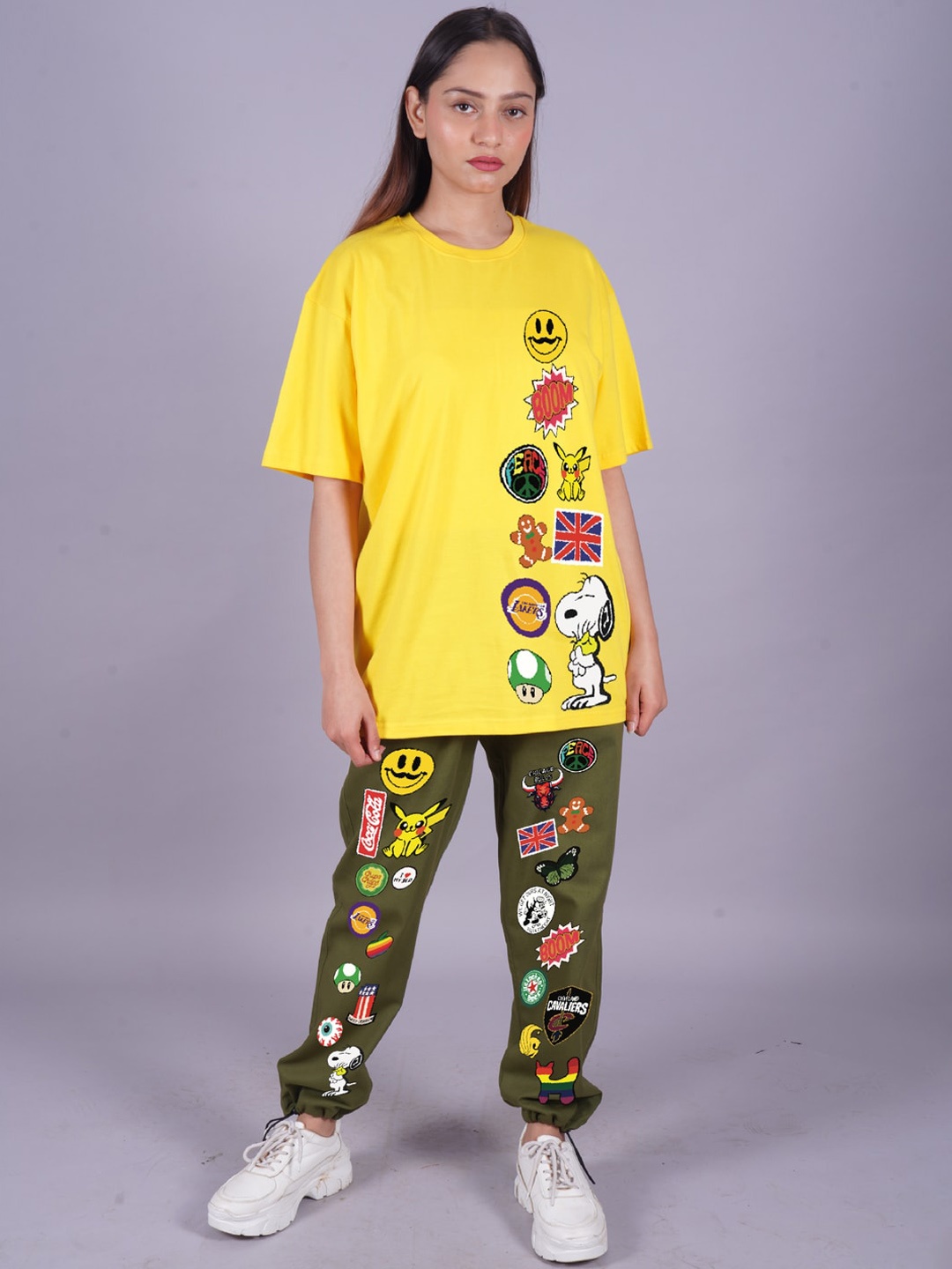 

VYVE Printed Pure Cotton Oversized T-Shirt With Joggers, Yellow