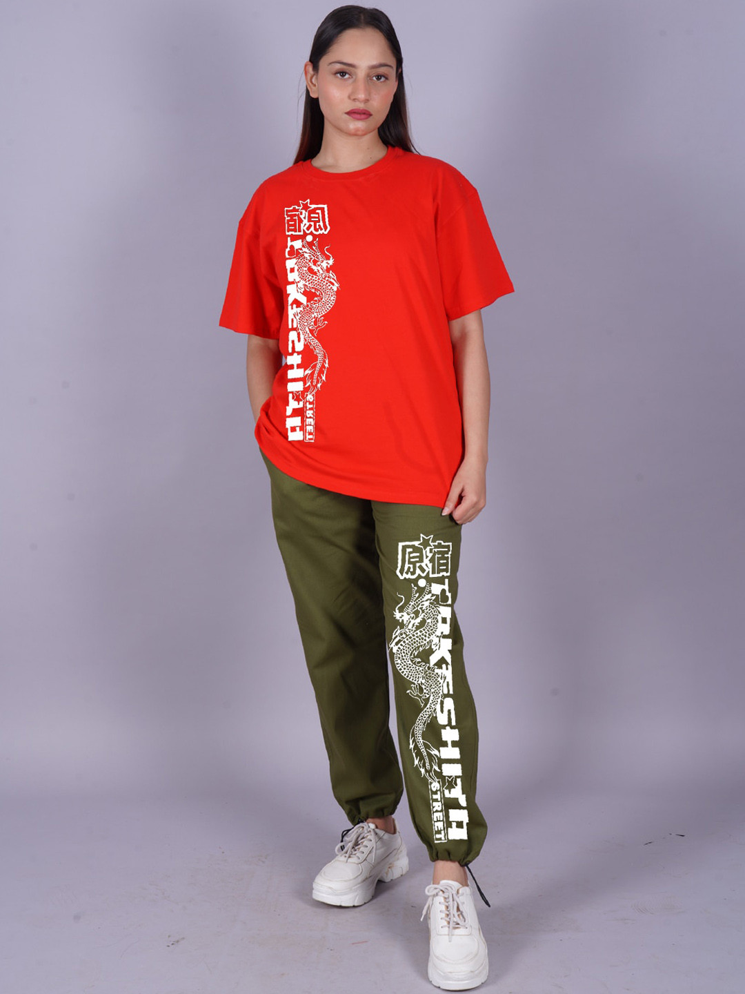 

VYVE Printed Pure Cotton Oversized T-shirt & Joggers, Red