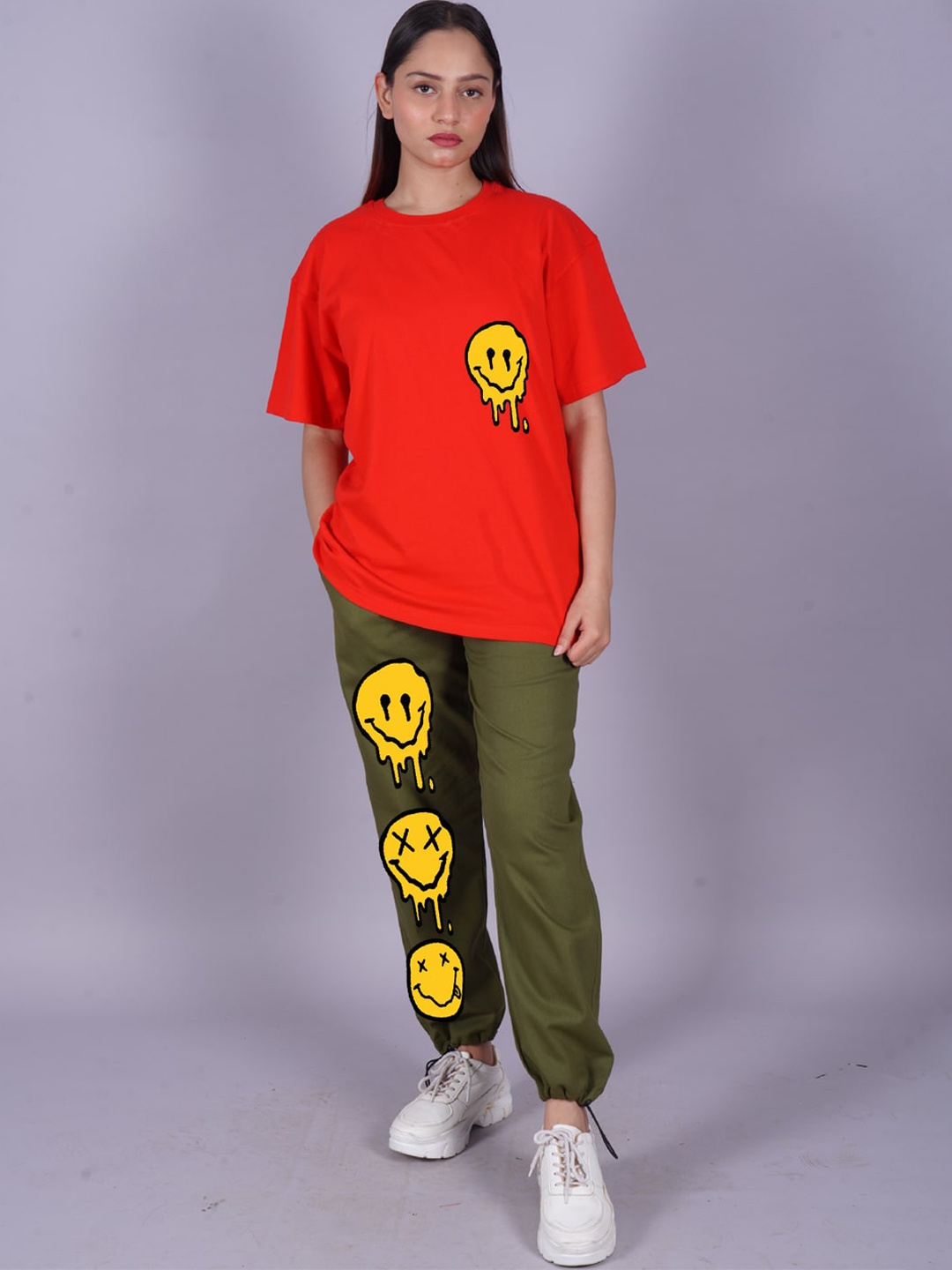 

VYVE Printed Pure Cotton Oversized T-shirt & Joggers, Red