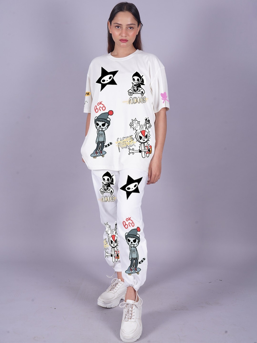 

VYVE Printed Pure Cotton Oversized T-shirt & Trousers, Black